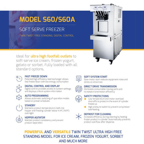 S60 Soft Serve Frozen Yoghurt Machine - Hessian Vending