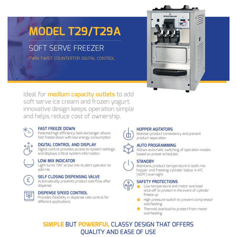 T29 Soft Serve Frozen Yoghurt Machine - Hessian Vending